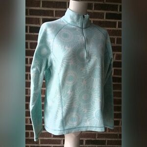 L.L. Bean Half Zip Aqua Print Fleece Pullover